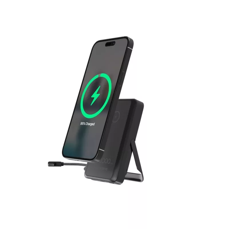 Gembird PB10-WPC15MS-01 Magnetische Wireless Powerbank mit integriertem Standfuß, 15W, 10000 mAh, Schwarz