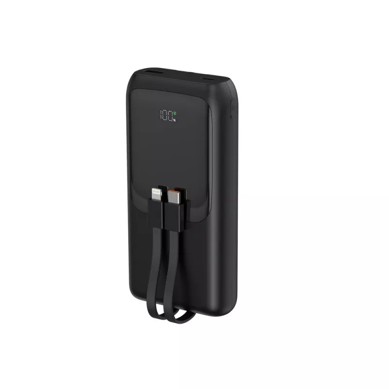 Gembird PB20-PD20-LCD-01 Schnelllade-Powerbank mit integrierten Kabeln, 20 W, 20000 mAh, Schwarz