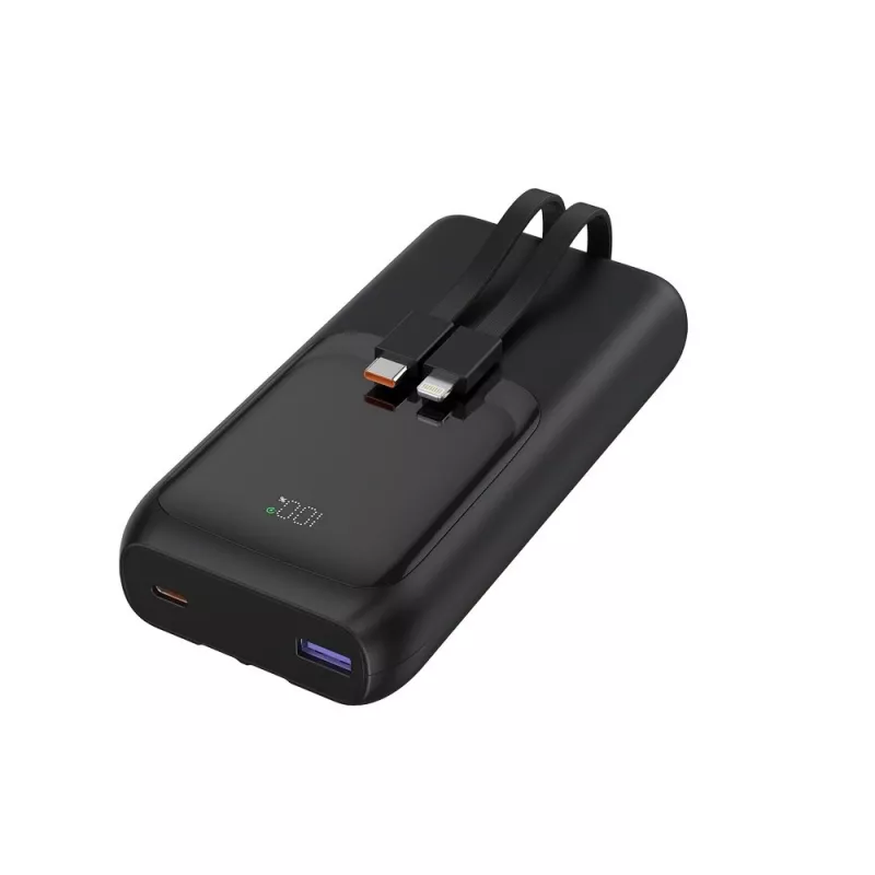 Gembird PB20-PD20-LCD-01 Schnelllade-Powerbank mit integrierten Kabeln, 20 W, 20000 mAh, Schwarz