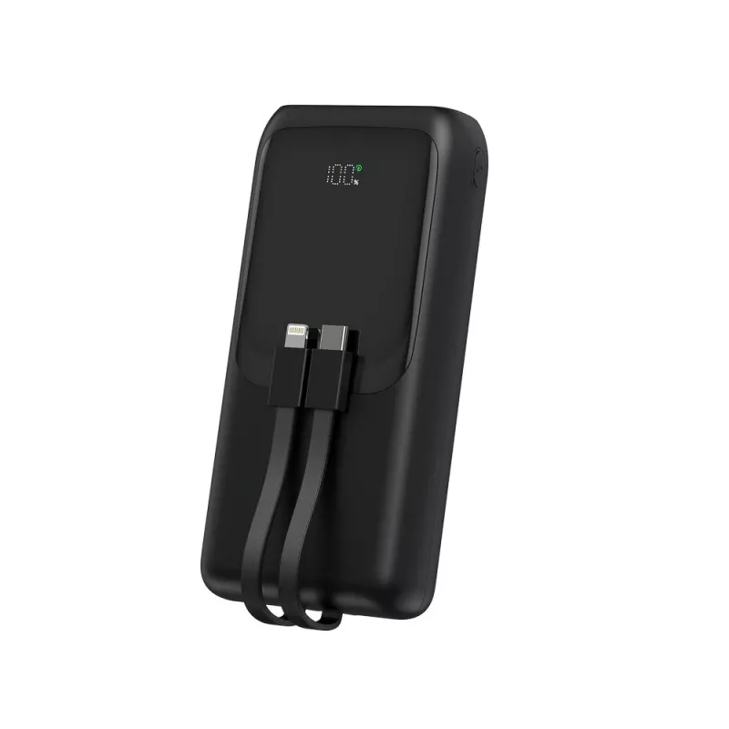 Gembird PB20-PD20-LCD-01 Schnelllade-Powerbank mit integrierten Kabeln, 20 W, 20000 mAh, Schwarz
