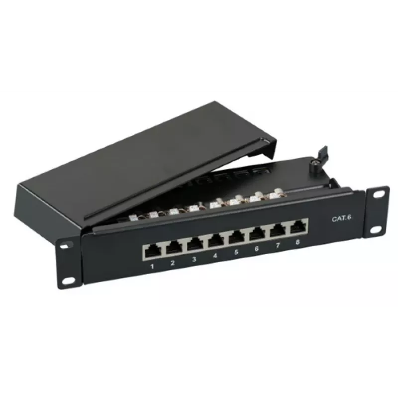 EFB Elektronik Mini Patch Panel STP Cat.6 8xRJ45 10 Inch 1U Black RAL 9005