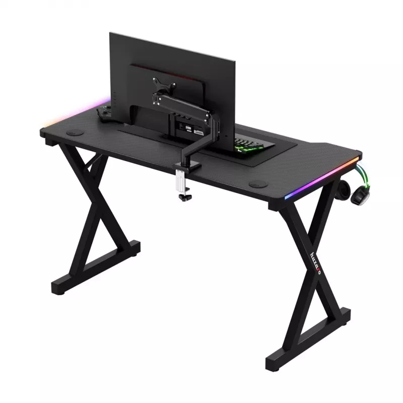 HUZARO Hero 2.3 RGB Gaming Desk - 1200x600mm, Schwarz, Carbon Flex, RGB LED, feste Höhe