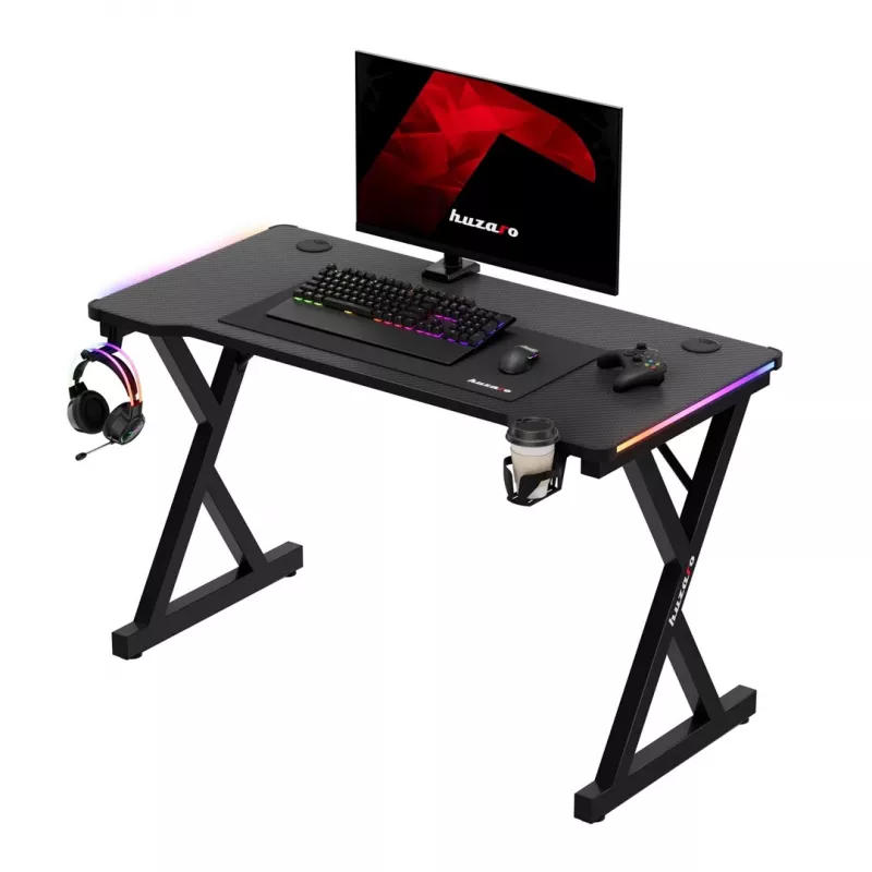 HUZARO Hero 2.3 RGB Gaming Desk - 1200x600mm, Schwarz, Carbon Flex, RGB LED, feste Höhe