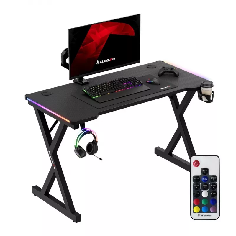 HUZARO Hero 2.3 RGB Gaming Desk - 1200x600mm, Schwarz, Carbon Flex, RGB LED, feste Höhe
