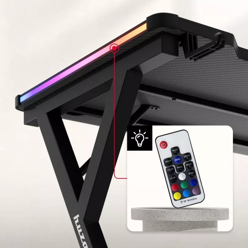 HUZARO Hero 2.3 RGB Gaming Desk - 1200x600mm, Schwarz, Carbon Flex, RGB LED, feste Höhe