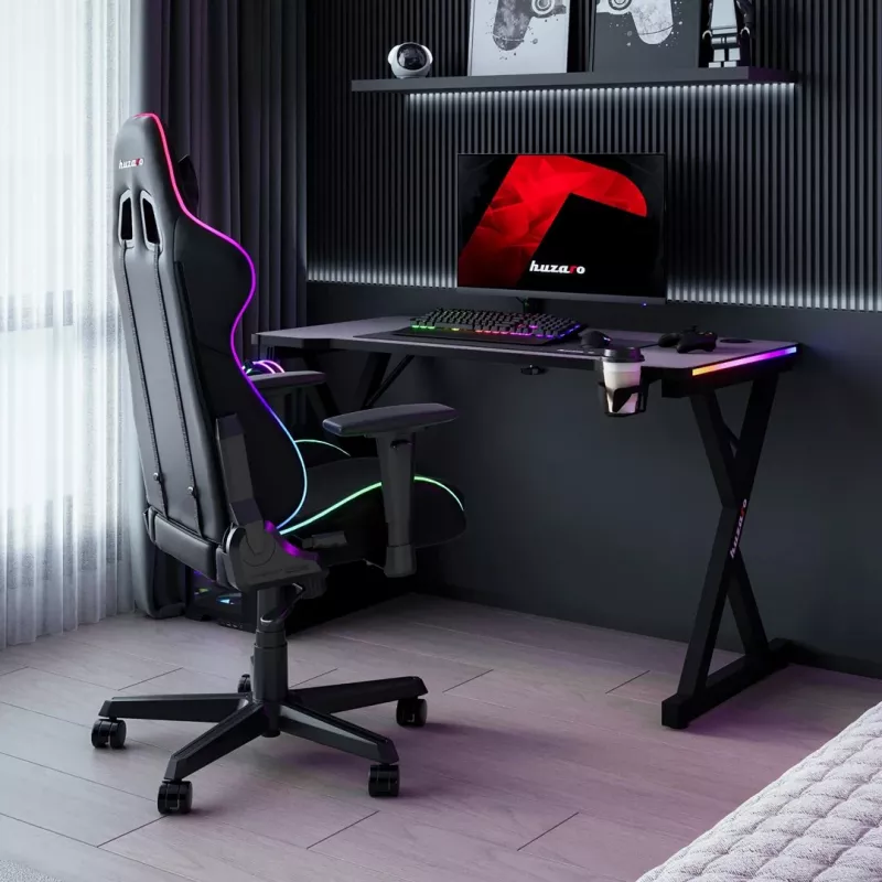 HUZARO Hero 2.3 RGB Gaming Desk - 1200x600mm, Schwarz, Carbon Flex, RGB LED, feste Höhe