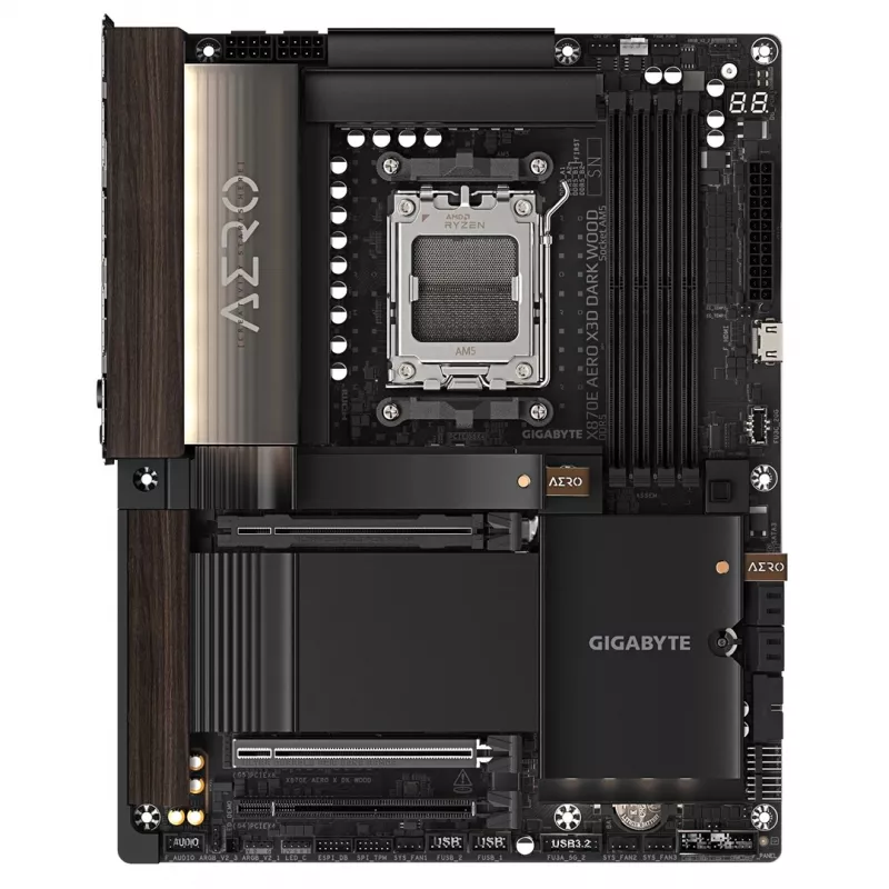 Gigabyte X870E AERO X3D DARK WOOD Motherboard - Unterstützt AMD Ryzen 9000 CPUs, 16+2+2 Phasen digitales VRM, bis zu 9000 MHz DDR5 (OC), 2x PCIe 5.0 + 2x PCIe 4.0, Wi-Fi 7, 5GbE LAN, USB 4