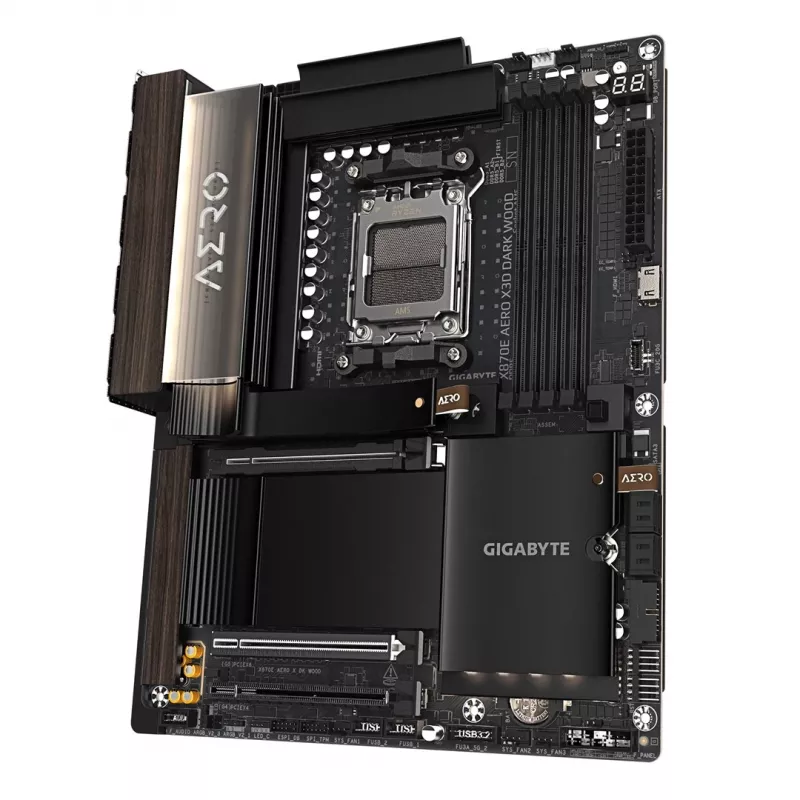 Gigabyte X870E AERO X3D DARK WOOD Motherboard - Unterstützt AMD Ryzen 9000 CPUs, 16+2+2 Phasen digitales VRM, bis zu 9000 MHz DDR5 (OC), 2x PCIe 5.0 + 2x PCIe 4.0, Wi-Fi 7, 5GbE LAN, USB 4