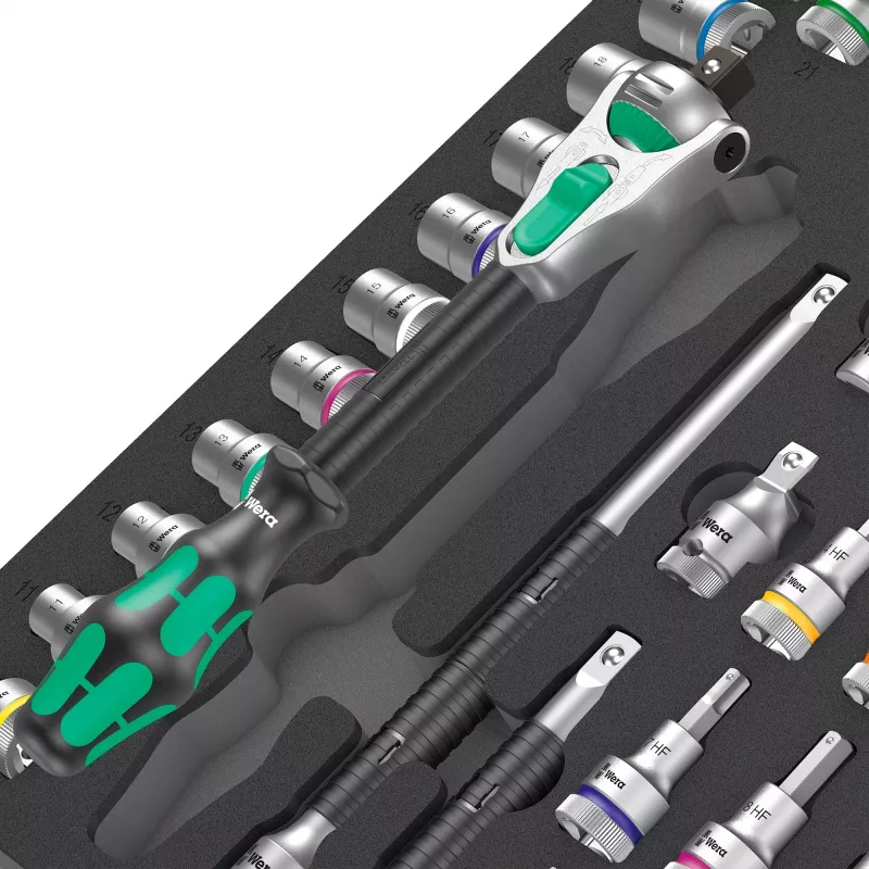 Wera 9722 C Zyklop 1/2 Zoll Ratschen- und Steckschlüsselsatz, 31-teilig, Schaumstoffeinlage für Werkstattwagen, Schwarz/Grau