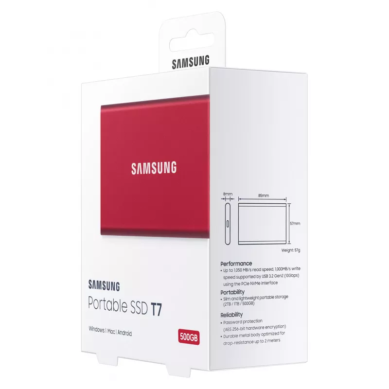 Samsung Portable SSD T7 500GB USB 3.2 Gen 2 Metallic Red Externe Solid-State-Festplatte