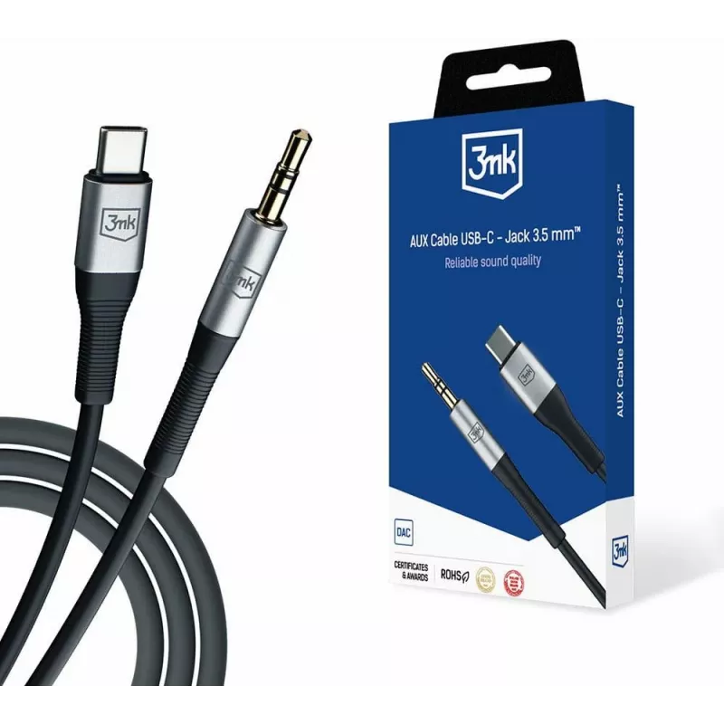 3MK AUX USB-C auf 3,5 mm Klinke Audiokabel (12 cm) - Grau