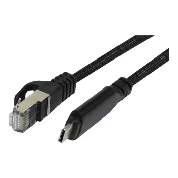 Synergy 21 USB 3.2 Type-C auf RJ45 Gigabit Ethernet Adapterkabel 3,0m Schwarz Textil