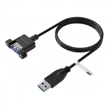 EFB USB 3.0 Verlängerungskabel A-A Stecker auf Panel-Einbaubuchse, 0,5 m, Schwarz