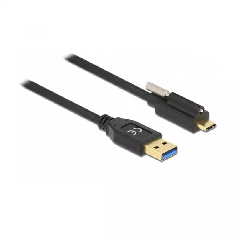 Delock USB 10 Gbps Kabel Typ-A Stecker auf USB Type-C™ Stecker mit Schraubverriegelung oben 2 m Schwarz