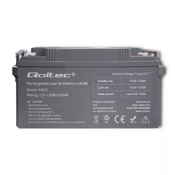 Qoltec 53037 AGM-Batterie 12V 65Ah max 780A