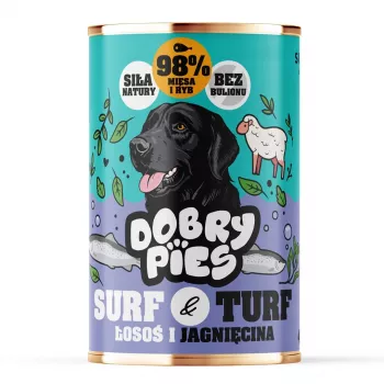 DOBRY PIES Surf & Turf Lachs und Lamm Nassfutter für Hunde 400g