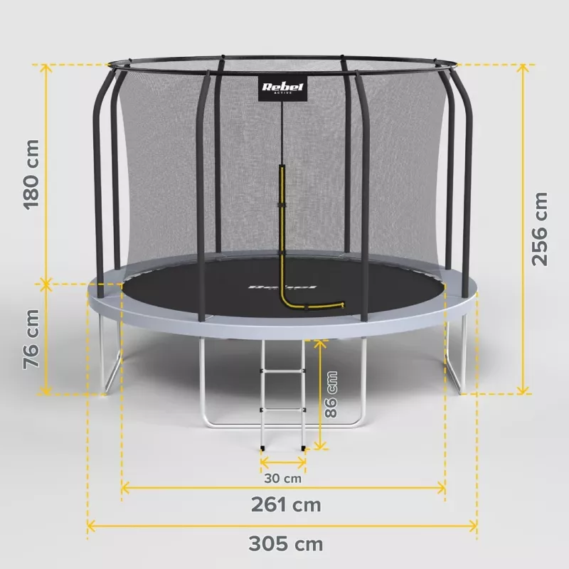 REBEL Active Trampoline PRO 10ft/305 cm mit Sicherheitsnetz, Schwarz/Blau