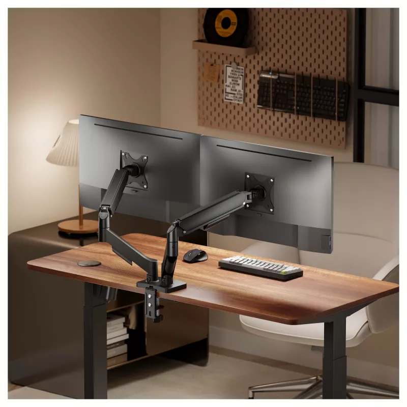 Equip Dual Monitor Desk Mount für 17-32 inch Bildschirme, 360° Drehung, Gasfeder, 9 kg Tragfähigkeit, Schwarz
