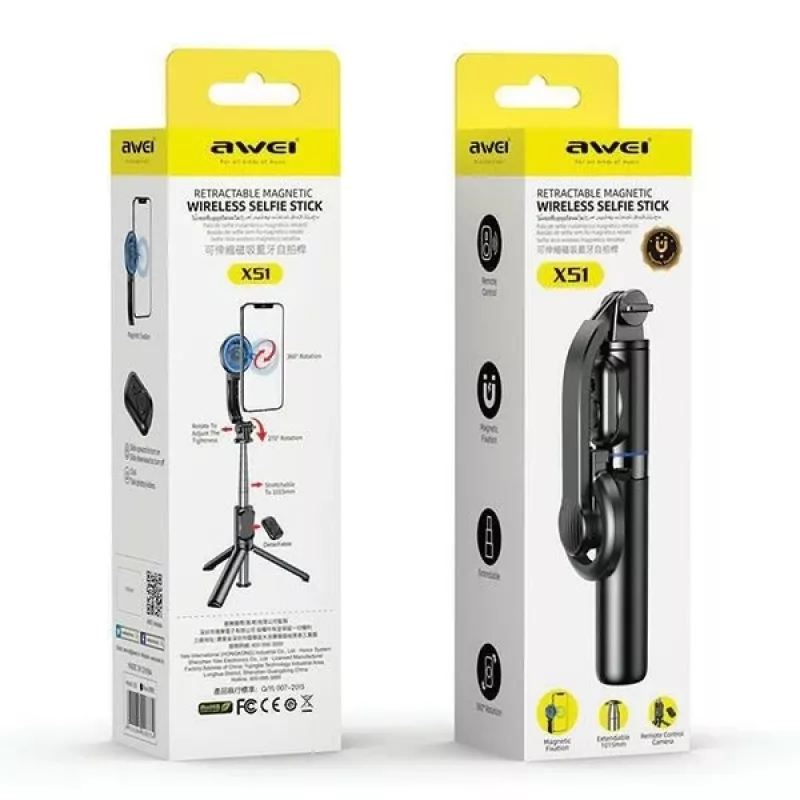 AWEI X51 Magnetischer Selfie-Stick-Stativ Schwarz