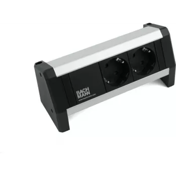 Bachmann DESK Tischsteckdose 2-fach, Farbe: Inox, mit Gerätezuleitung, Eingang: 0,2 m mit GST18, inkl. Montagebügel, 1,0 m separate Gerätezuleitung GST18/Schuko (9.020.095)