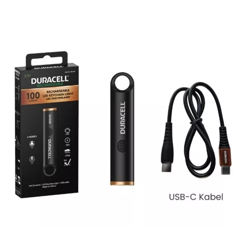 Duracell DK100R Schlüsselleuchte 100 Lumen Wiederaufladbar Schwarz