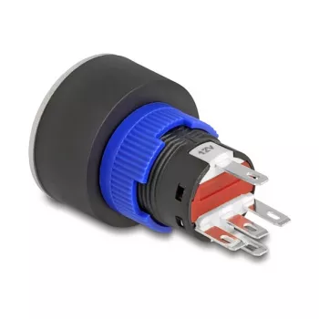 Delock 22 mm Einbau-Drucktaster, flach, rote LED, Lötanschlüsse, 1 NO, 230 V AC/DC
