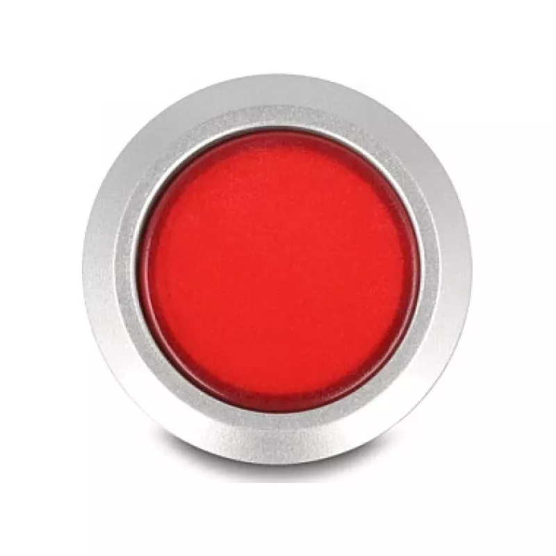 Delock 22 mm Einbau-Drucktaster, flach, rote LED, Lötanschlüsse, 1 NO, 230 V AC/DC