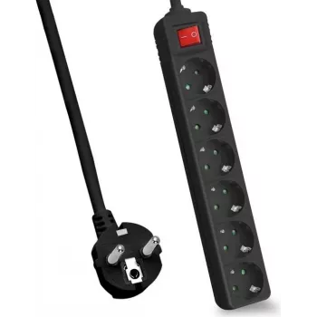 Helos Power Strip CLASSIC, 6-fach, Schwarz, 5,0 m, mit Schalter