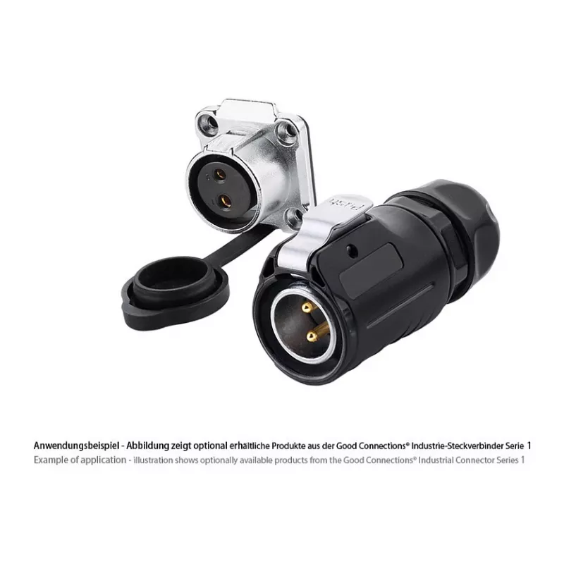 Good Connections Industrial Power Connector S1 - 2-Pin Straight Male - Metal Housing - Gold Plated Contacts - IP67 - M20