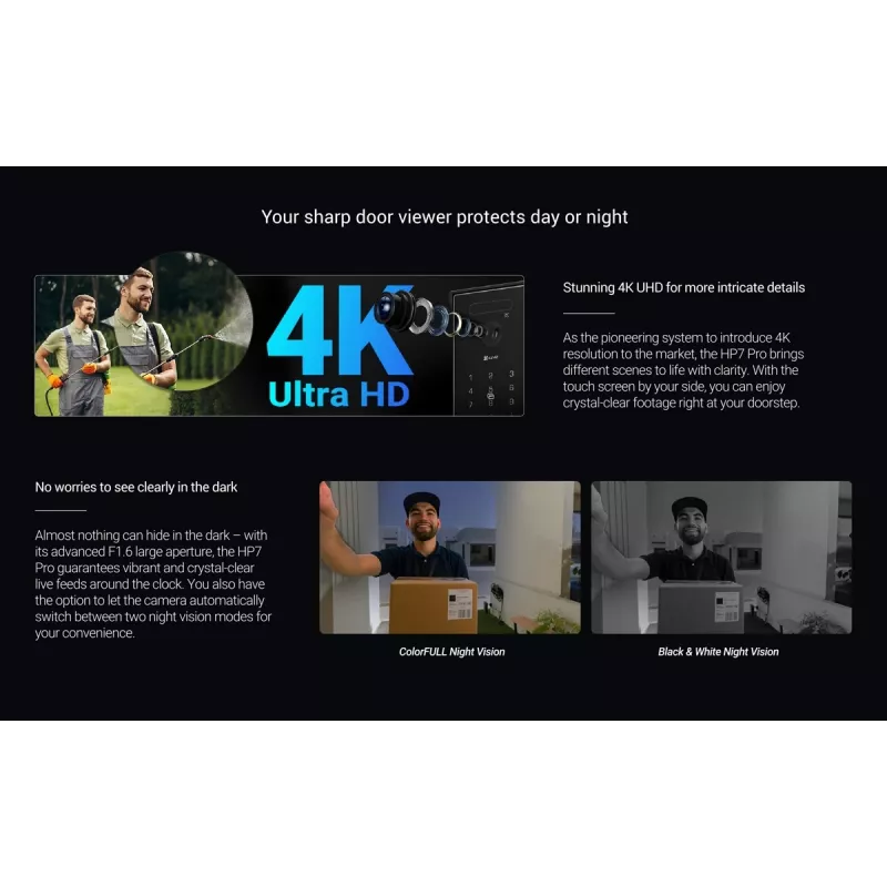 EZVIZ HP7 Pro 4K IP Video-Türsprechanlagen-Kit mit 7-Zoll-Touchscreen-Monitor, Wi-Fi 6, Handflächenscanner, Gesichtserkennung, RFID, IP65-Türstation