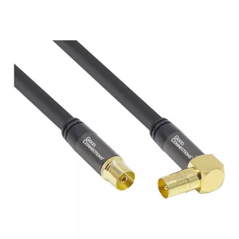 Good Connections SmartFLEX SAT Antennenkabel, IEC/Coax Winkelstecker auf Buchse, vergoldet, vierfach geschirmt, 120 dB, Schwarz, 1,5 m (GC-M2072)