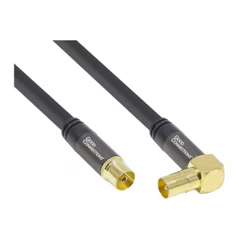 Good Connections SAT-Antennenkabel SmartFLEX, IEC/Coax Stecker gewinkelt auf Buchse, vergoldet, vierfach geschirmt, 120 dB, Schwarz, 2 m