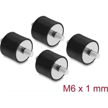 Delock Vibrationsdämpfer M6 x 1 mm D 25 x H 20 mm mit 2 x Außengewinde 4 Stück Schwarz (60815)