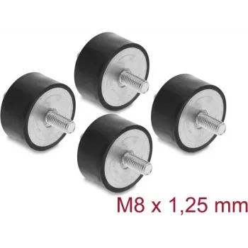 Delock Vibrationsdämpfer M8 x 1,25 mm D 40 x H 20 mm mit 2 x Außengewinde 4 Stück Schwarz (60817)