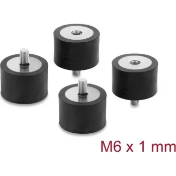 Delock Vibrationsdämpfer M6 x 1 mm D 30 x H 20 mm mit Außen- und Innengewinde 4 Stück Schwarz (60821)