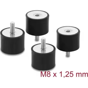 Delock Vibrationsdämpfer M8 x 1,25 mm D 40 x H 30 mm mit Außen- und Innengewinde 4 Stück Schwarz (60822)
