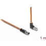 Delock M12 auf RJ45 Kabel X-kodiert 8-polig Stecker gerade auf Stecker abgewinkelt nach oben S/FTP geschirmt Cat.6A 1 m Orange