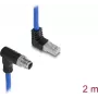 Delock M12 Kabel X-codiert 8-polig Stecker abgewinkelt nach unten auf RJ45 Stecker abgewinkelt nach oben S/FTP geschirmt 2 m Blau (81012)