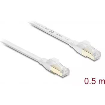 Delock RJ45 Flachband-Patchkabel Cat.8.1 U/FTP bis zu 40 Gbit/s 0,5 m Weiß (81024)