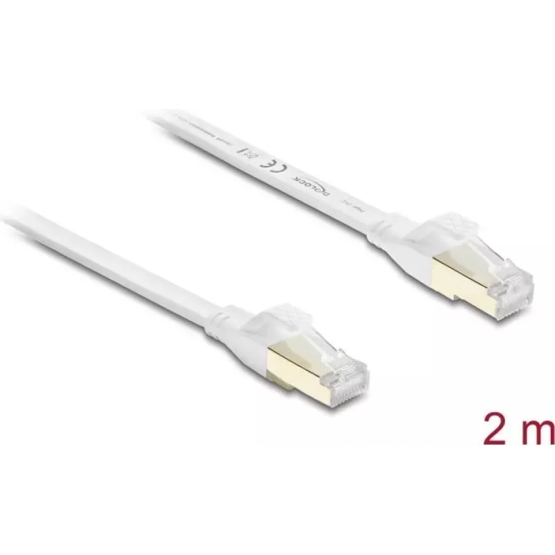 Delock RJ45 Flach-Patchkabel Cat.8.1 U/FTP bis 40 Gbps 2 m Weiß (81026)