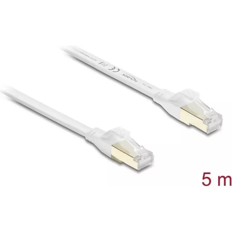 Delock RJ45 Flach-Patchkabel Cat.8.1 U/FTP bis 40 Gbps 5 m Weiß (81028)