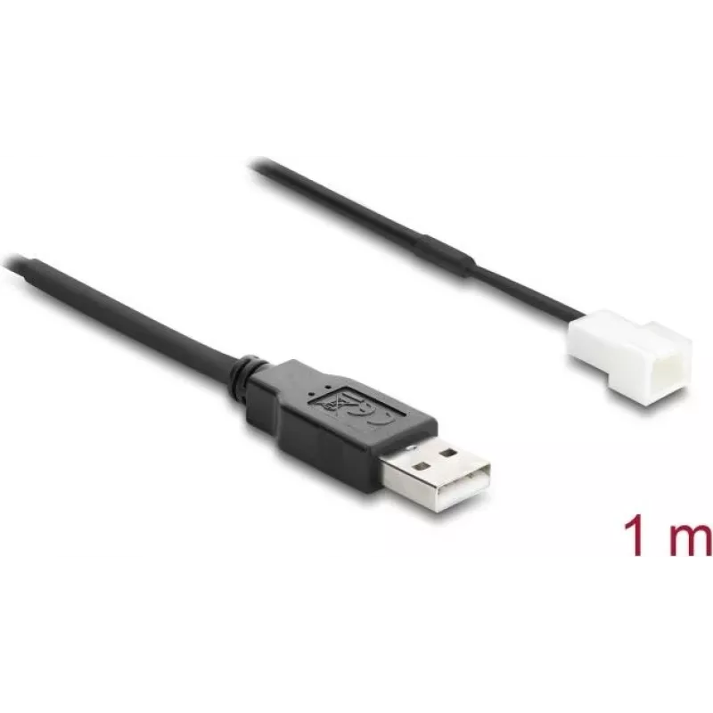 Delock USB 2.0 Type-A Stecker auf 3-Pin Lüfteranschluss Kabel, 1 m, Schwarz