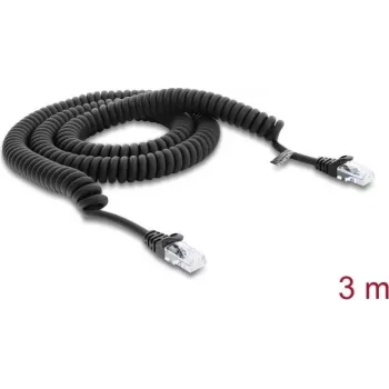 Delock RJ50 Spiralkabel Stecker-Stecker 3 m Schwarz (91236)
