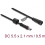 Delock DC-Verlängerungskabel 5,5 x 2,1 mm Stecker auf Buchse mit M12 x 1,75 mm Schraubverriegelung wasserdicht 18 AWG, 0,5 m Schwarz