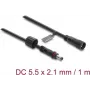 Delock DC-Verlängerungskabel 5,5 x 2,1 mm Stecker auf Buchse mit Schraubverriegelung M12 x 1,75 mm Gewinde wasserdicht 18 AWG, 1 m schwarz