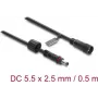 Delock DC-Verlängerungskabel 5,5 x 2,5 mm Stecker auf Buchse mit Schraubverriegelung M12 x 1,75 mm Gewinde wasserdicht 18 AWG, 0,5 m Schwarz (67385)