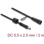 Delock DC-Verlängerungskabel 5,5 x 2,5 mm Stecker auf Buchse mit Schraubverriegelung M12 x 1,75 mm Gewinde wasserdicht 18 AWG, 2 m Schwarz