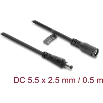 Delock DC-Verlängerungskabel 5,5 x 2,5 mm Stecker auf Buchse mit Bajonettverriegelung 18 AWG, 0,5 m Schwarz (67391)