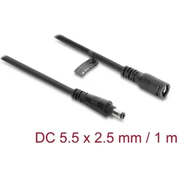 Delock DC-Verlängerungskabel 5,5 x 2,5 mm Stecker auf Buchse mit Bajonettverschluss 18 AWG, 1 m Schwarz (67392)