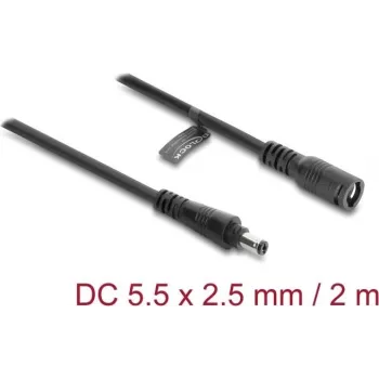 Delock DC-Verlängerungskabel 5,5 x 2,5 mm Stecker auf Buchse mit Bajonettverriegelung 18 AWG, 2 m Schwarz (67393)